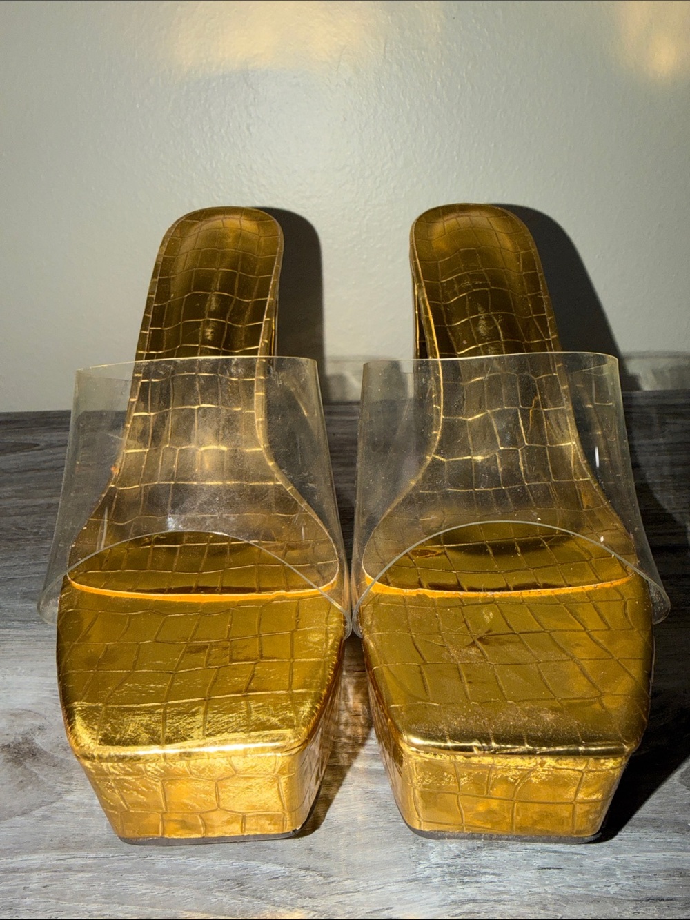 Women’s Metallic gold block heels